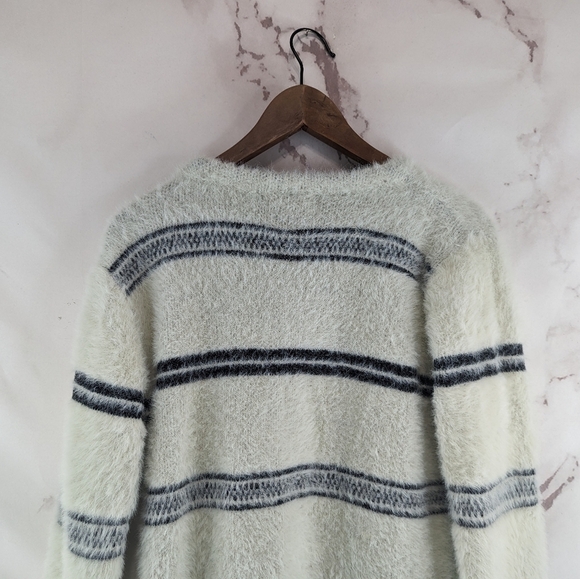 Anthropologie Solitaire Sweater Womens Small Blue Striped Cardigan Eyelash Long - Picture 7 of 14